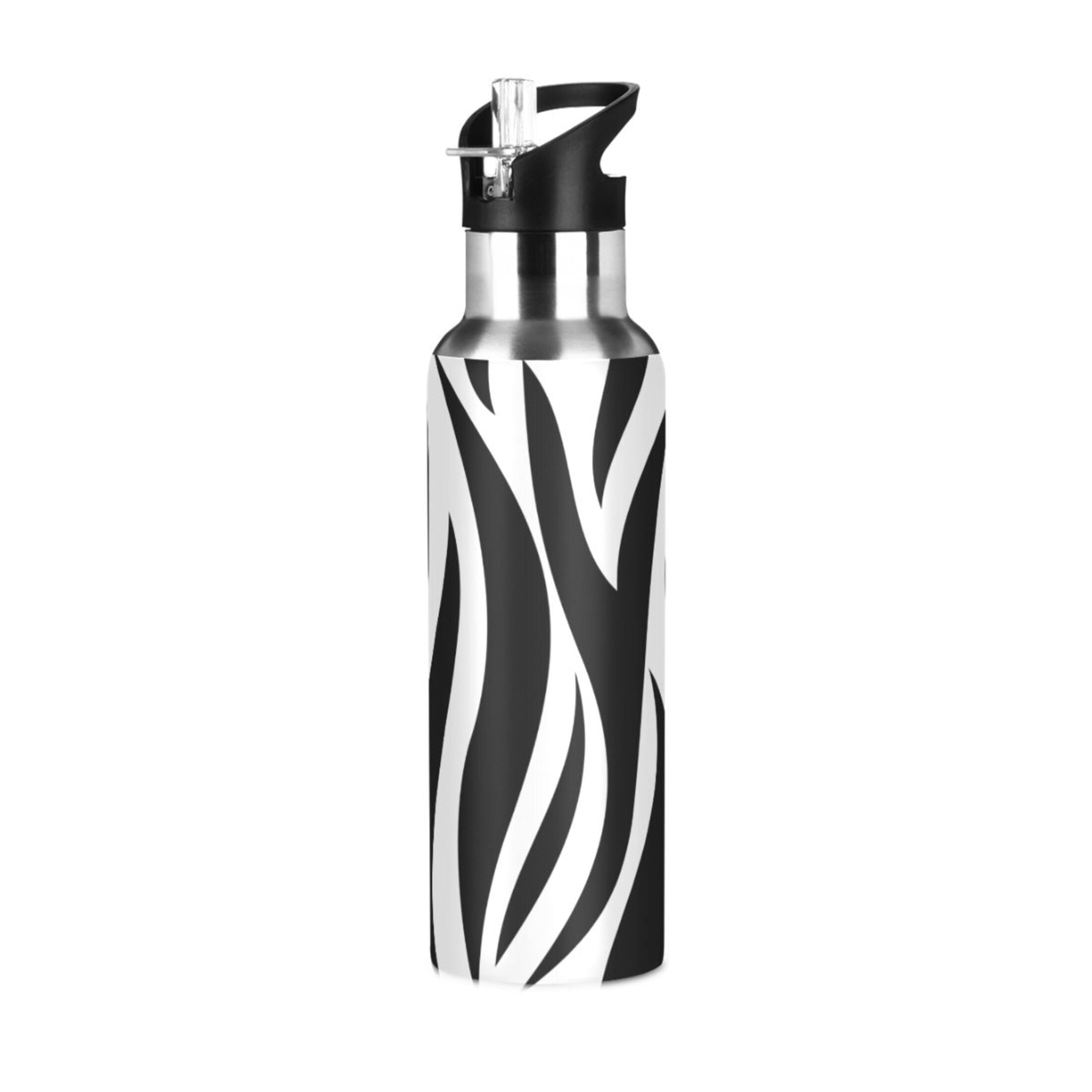 Stainless Steel Water Bottle Black and White Stripes with Straw Lid ...