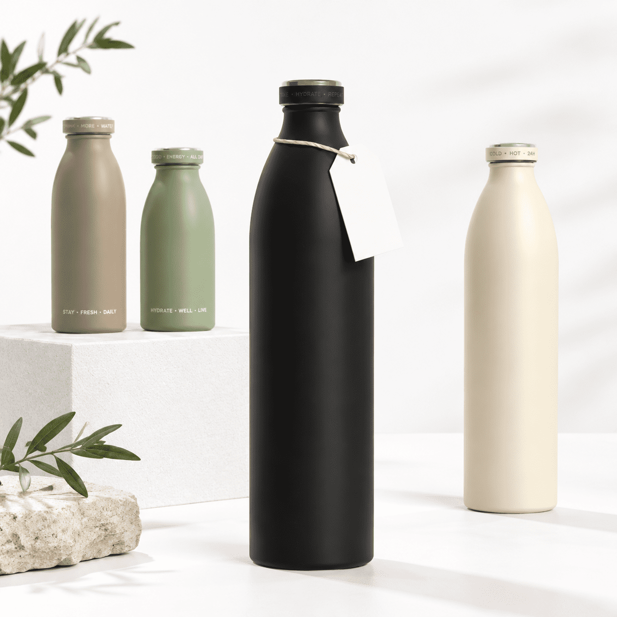 Stainless Steel Water Bottle, Carbon Black, 50.7 Ounces, Leak-Proof ...