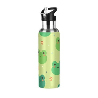 Kingzram Kawaii Frog Water Bottle Cute Clear Green Frog Water Bottle with  Straw and Strap Plastic Drinking Bottle Leakproof Jug for Girl School Sport  29oz 