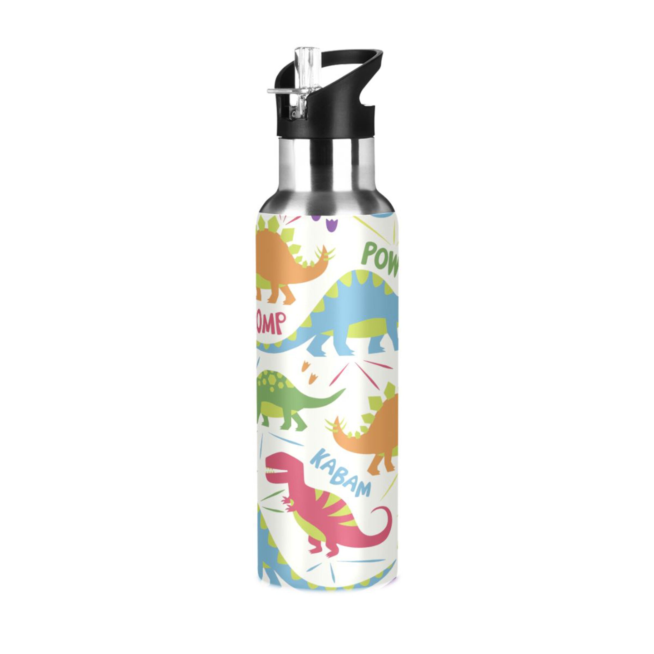 Stainless Steel Water Bottle Dinosaurs with Straw Lid Vacuum Insulated Keeps Hot and Cold Leak