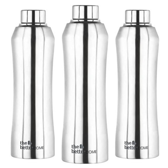 Stainless Steel Water Bottle Pack Of 3 Pcs - 1 Liter Each, Silver | Water Bottle For School & Home | Leakproof, BPA Free | Gym Water Bottle | Water Bottle For Office