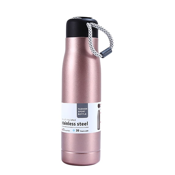 Stainless Steel Insulated Sports Water Bottle 420ml Black, Double-wall Vacuum Drawstring Knight Cup For Outdoor Mountaineering