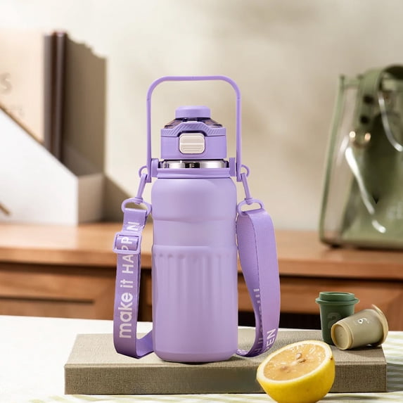 Stainless Steel Water Bottle, ZzCityTK Large Capacity Insulated Tumbler, 1000ml Double Drinking Lid Portable Handle Leakproof Vacuum Insulation Cup, Purple
