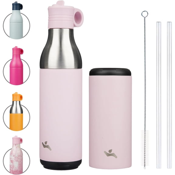 Stainless Steel Water Bottle with Straw, Insulated, Reusable Metal Travel Bottle with Bottom Removable Cup, BPA Free, Leak Proof, Light Pink