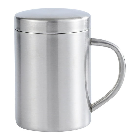 Stainless Steel Water Cup, Household Mug For Water Milk Coffee, Double-Layer With Handle And Lid 400Ml