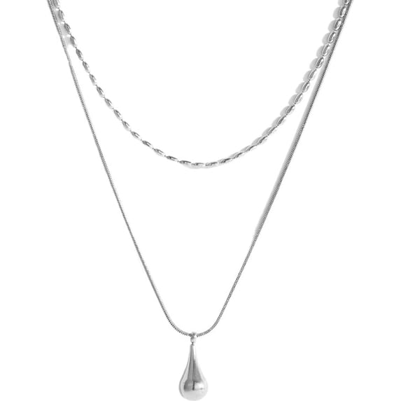 Stainless Steel Water Drop Charm Dual Chain Wedding Statement Collar Necklace