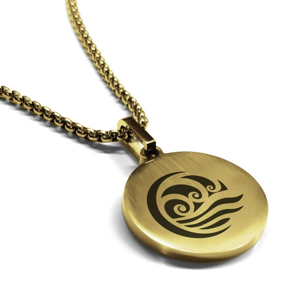 Stainless Steel Water Element Round Medallion Pendant Necklace