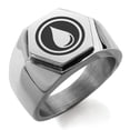 thumbnail image 1 of Tioneer Stainless Steel Water Element Rune Engraved Hexagon Crest Flat Top Biker Style Polished Ring, 1 of 1