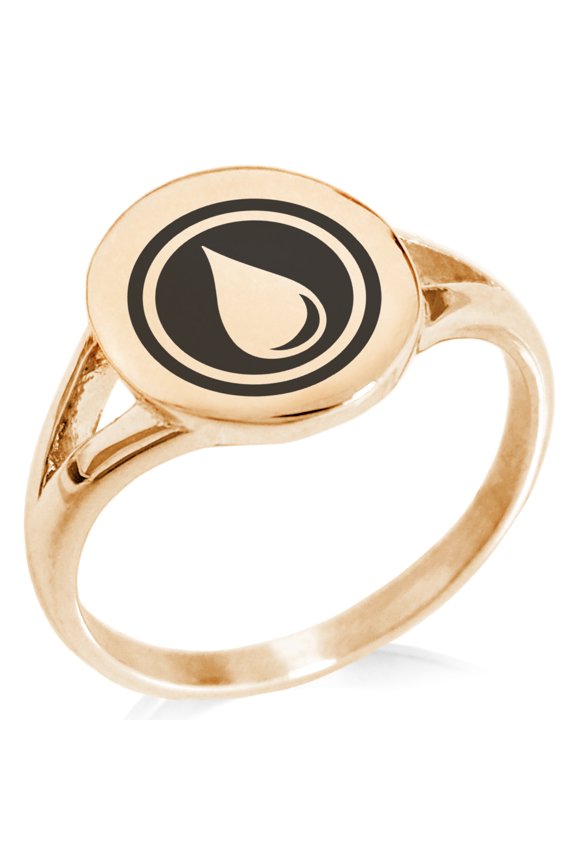Stainless Steel Water Element Rune Minimalist Oval Top Polished Statement Signet Ring