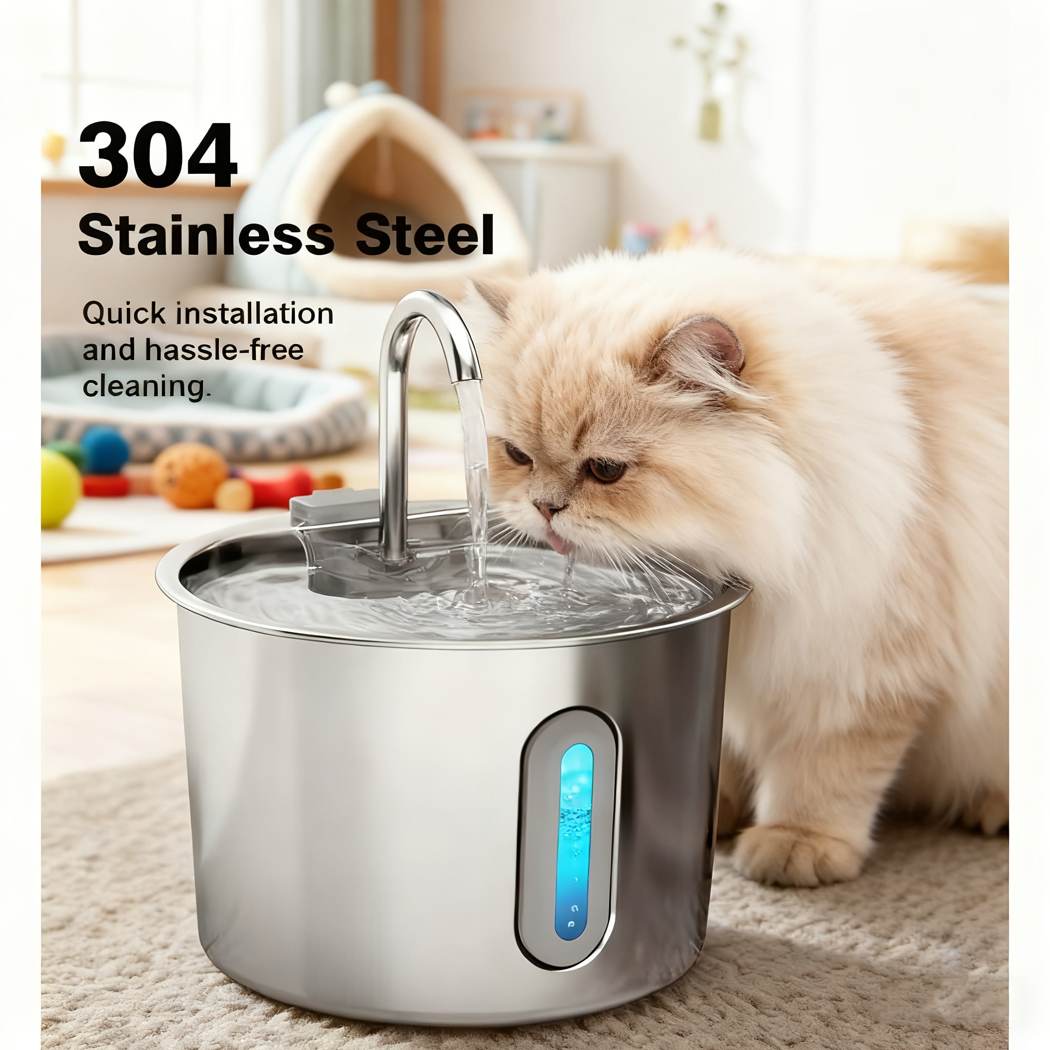 Stainless Steel  Water Fountain 74Oz Ultra-Quiet  for Cats Dogs, BPA-Free Metal Design, USB Powered for Multi-Pet Households