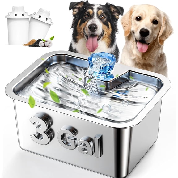 Stainless Steel Water Fountain for Large Dogs 3-Gallon Extra-Large Capacity Pet Water Dispenser Multi-Pet Compatible Drinking Bowl Easy to Clean Quiet Pump Design