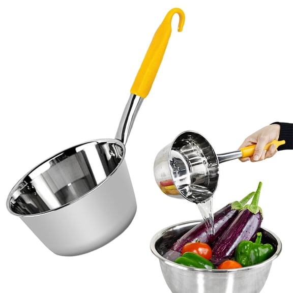 Stainless Steel Water Ladle, Long Handle Soup Scoop, 7.28X3.74X7.68" Kitchen Liquid Dipper, Household Water Scooper, Curved Hanging Handle, for Pouring Water, Soup, Cooking and Garden Use