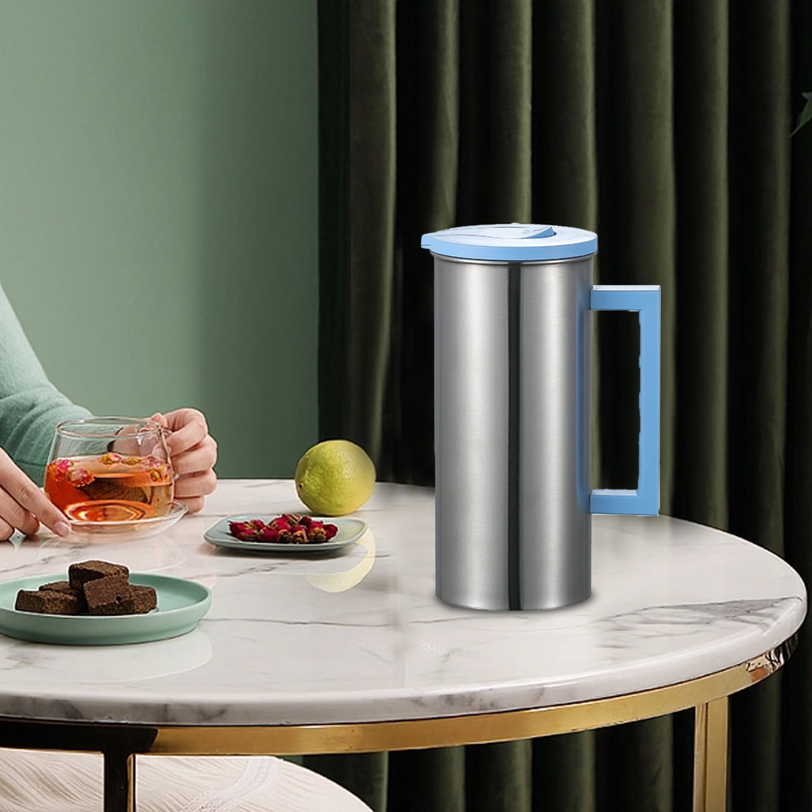 Stainless Steel Water Pitcher with Lid, Metal Fridge Water Jug