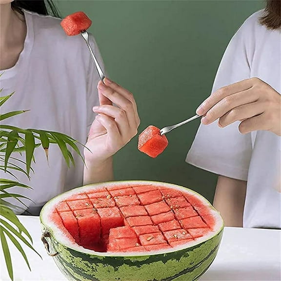 Stainless Steel Watermelon Cutter, Cube Slicer Tool for Melons, Pineapples, Fun Kitchen Gadget, Dishwasher Safe & Rust-Proof