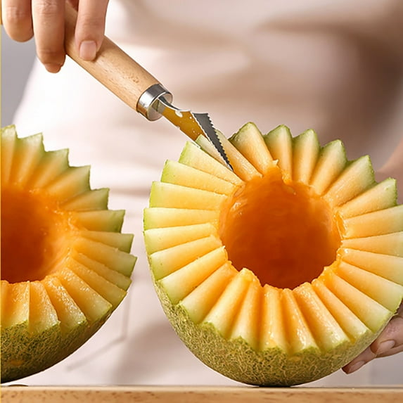 Stainless Steel Watermelon Cutter Efficient Fruit Slicer Tool with Integrated Carving Spoon for Home Kitchen Use and Outdoor Activities