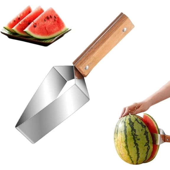 Stainless Steel Watermelon Slicer, 2026 New Household Melon Triangle Cutting Knife, Multi-function Fruit Slicer, 430 Stainless Steel and Wood Handle, For Watermelons and Cantaloupes (1)