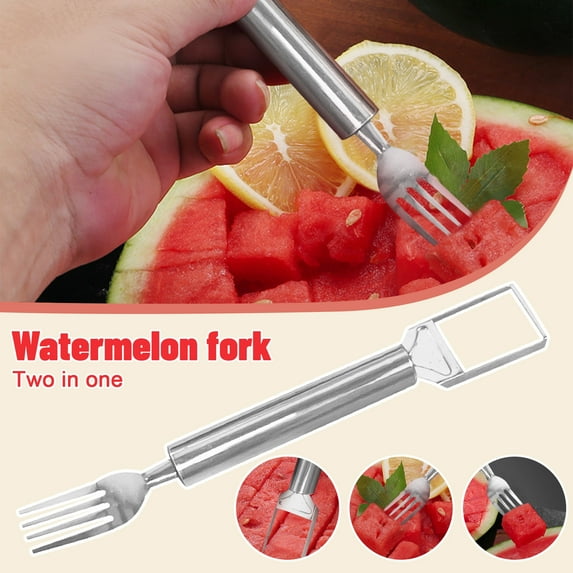 Stainless Steel Watermelon Slicer - Dual - Headed Fruit Dicer And Pulp Scooper, For Cutting Dicing Melons, Using At Home Picnics Parties