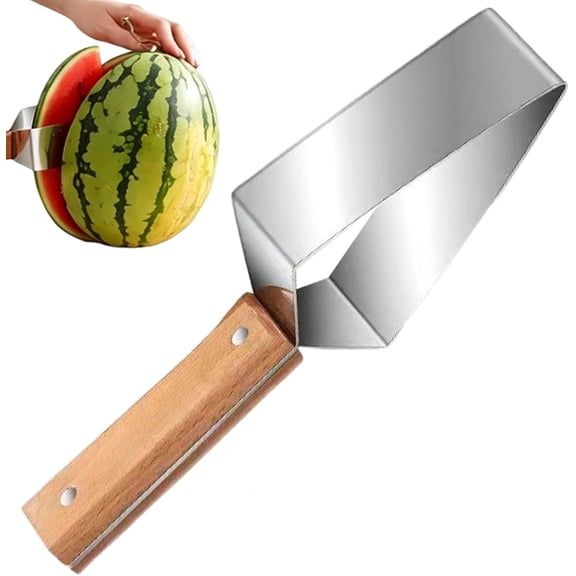 Stainless Steel Watermelon Slicer, Manual Lime Cutter, Cutter Tool | Triangle Wooden Handle, Food Grade Blade, 8.8 X 2.4 Inches, for Home Kitchen Camping Picnic Restaurant Fruit Shop
