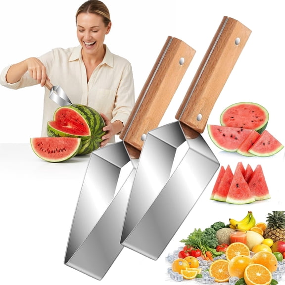 Stainless Steel Watermelon Slicer, Triangle Cutter with Wooden Handle, 2026 Precision Fruit Tool for Melon, Cantaloupe & Papaya, for Kitchen, Picnic & BBQ
