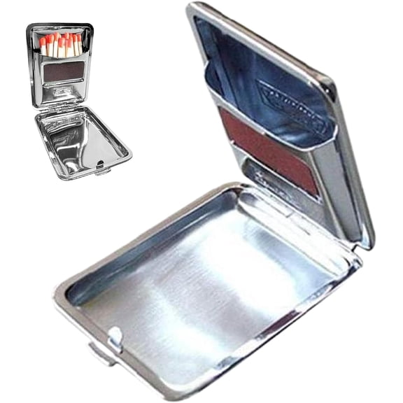 Stainless Steel Waterproof Match Holder Box with Friction Plate Silver Portable
