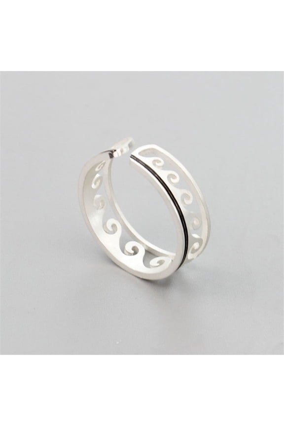 Stainless Steel Wave Ring, Simple Adjustable Unisex Design for Beach and Everyday Wear, Silver Tone