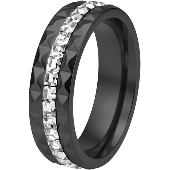 Stainless Steel Wedding Bands with Cubic Zirconia Ring for Men Women, Cushion‑Cut Statement Ring Size 6-11