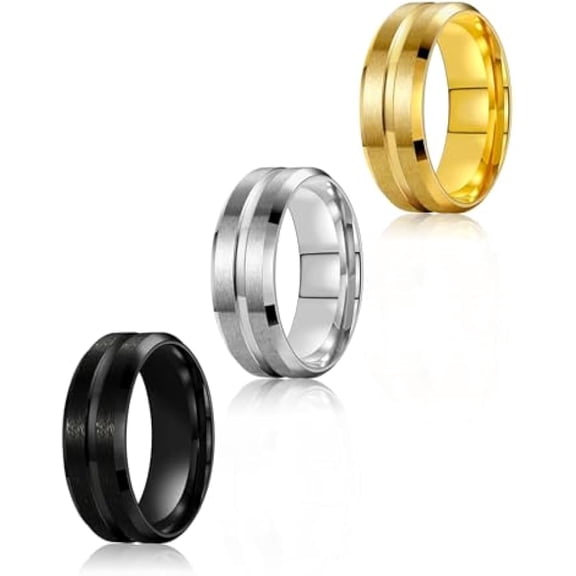 Stainless Steel Wedding Rings for Men 8MM Wedding Bands for Women Mens Gold Silver Black Ring Set Domed High Polish Comfort Fit 6-13