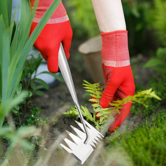 Stainless Steel Weed Remover Pulling Tool | Heavy Duty Gardening Hoe Rake | Manual Hand Weeder | Ergonomic Manganese Steel | Garden, Lawn & Agricultural Use | 1 Piece