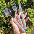 thumbnail image 1 of Stainless Steel Western Tableware Set, Classic Dinner Set, Knife, Fork, Manual Mosaic Rhinestones, Dinnerware, 3 Pieces (1), 1 of 6