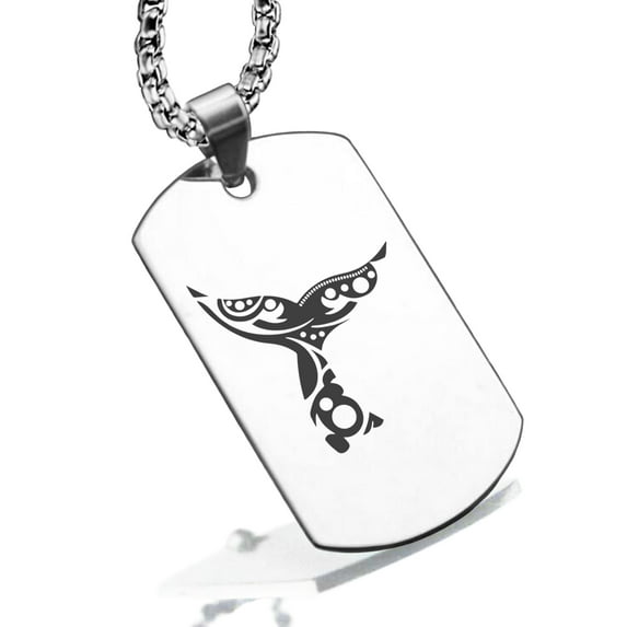 Stainless Steel Whale Tail Maori Symbol Dog Tag Pendant Necklace