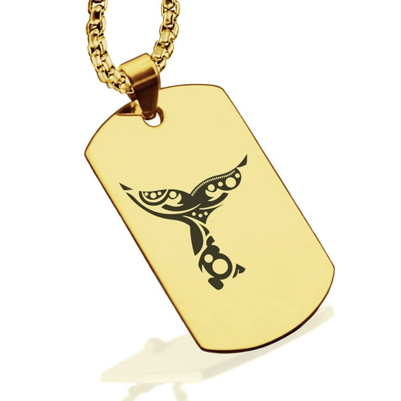 Stainless Steel Whale Tail Maori Symbol Dog Tag Pendant Necklace