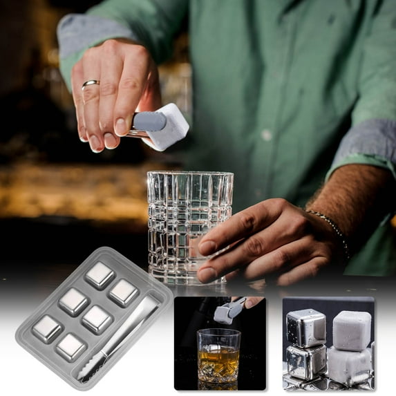 Stainless Steel Whiskey Stones Set of 8 | Reusable Chilling Cubes for Whiskey & Cocktails | Non-Diluting Ice Rocks for Drinks with Storage Box & Tongs
