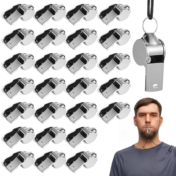 Stainless Steel Whistle Bulk with Lanyard Loud Clear Sound Metal Sports Whistle 100 Pack