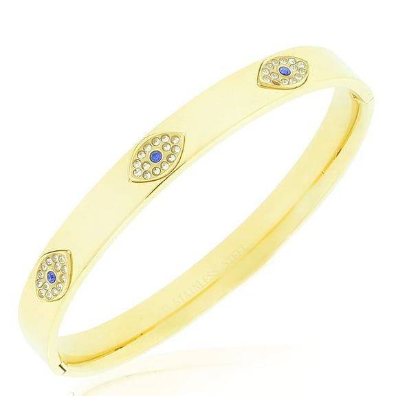 Stainless Steel White Blue CZ Evil Eye Protection Medical ID Bracelet, 7.5"