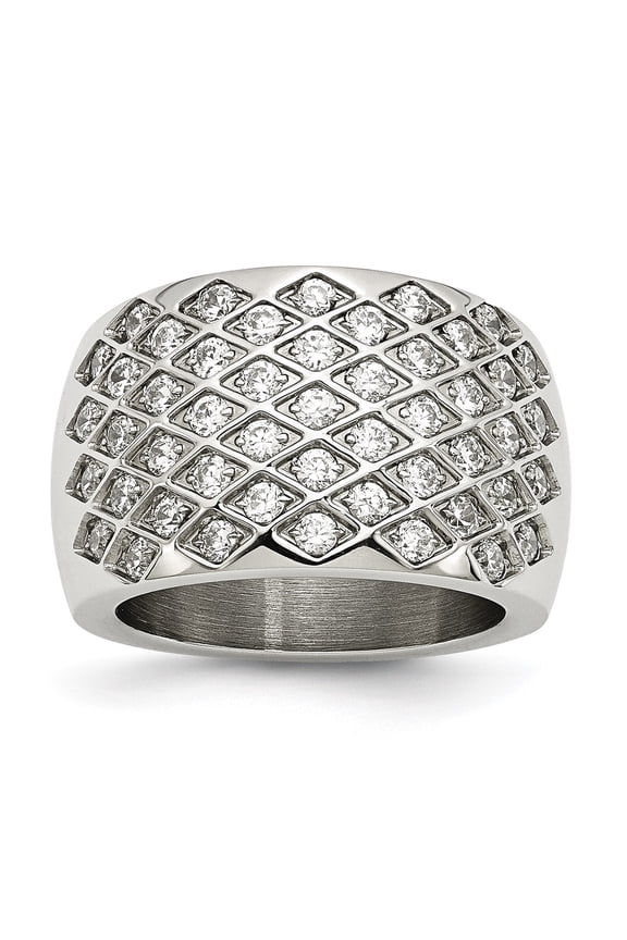 Stainless Steel White CZs Polished Ring