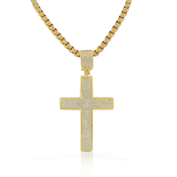 Stainless Steel White Clear CZ Hip-Hop Latin Cross Pendant Necklace