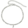 thumbnail image 1 of Stainless Steel White Gold Plated 4mm Figaro Link Anklet, Initial A - Z Cubic Zirconia Letter Ankle Bracelet, Giorgio Bergamo Silver, F, 1 of 5