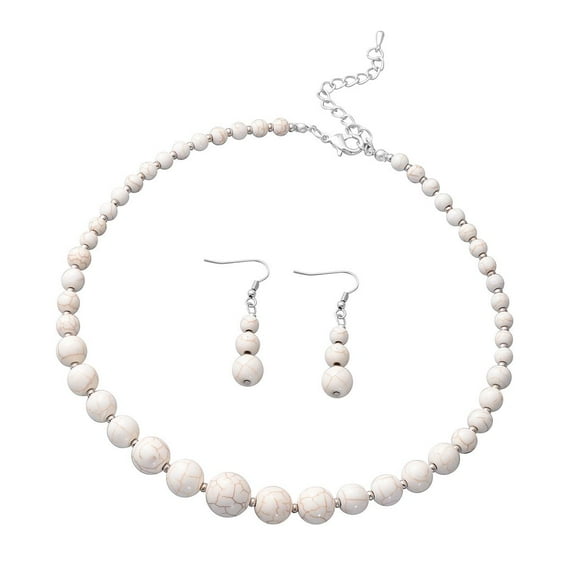 Shop LC White Howlite Beads Jewelry Set for Women Earrings Beaded Necklace Birthday Gifts for Her Size 18"