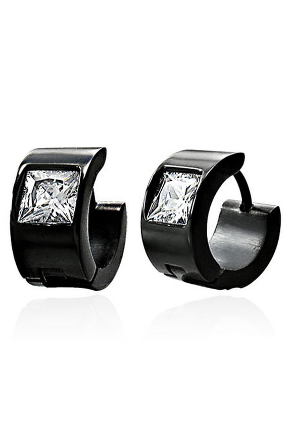Stainless Steel White Princess-Cut CZ Womens Hoop Huggie Earrings