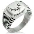 thumbnail image 1 of Tioneer Stainless Steel Wicked Black Widow CZ Ribbed Needle Stripe Pattern Biker Style Polished Ring, 1 of 1