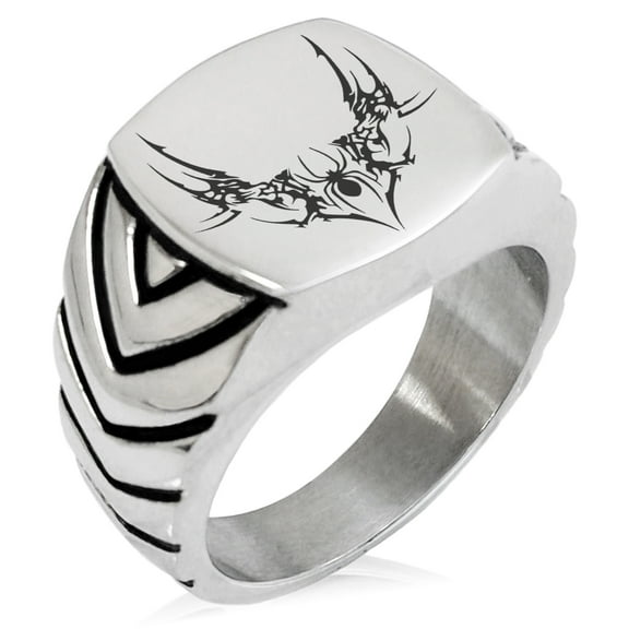 Stainless Steel Wicked Black Widow Chevron Pattern Biker Style Polished Ring