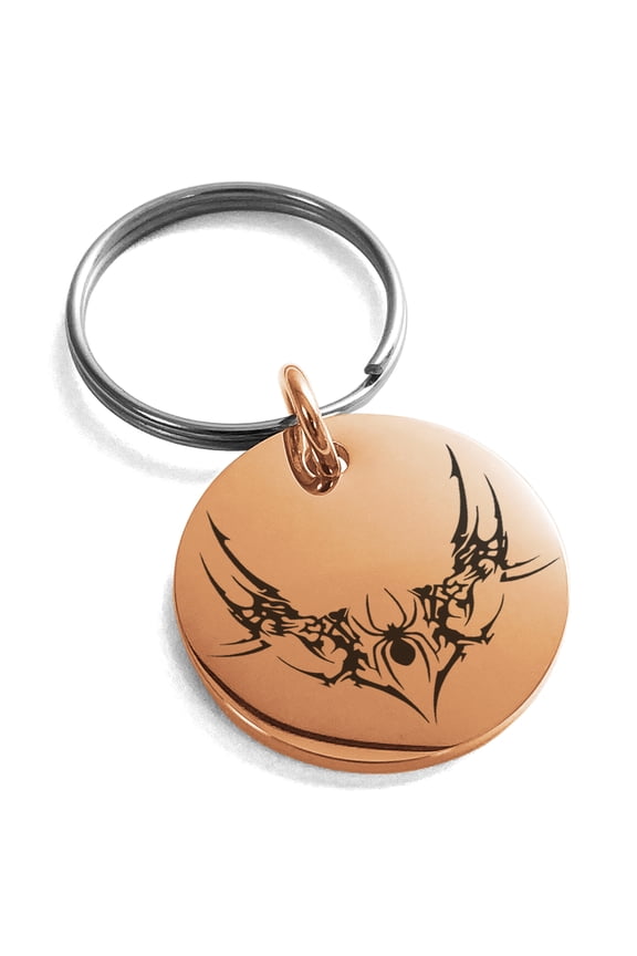 Stainless Steel Wicked Black Widow Engraved Small Medallion Circle Charm Keychain Keyring