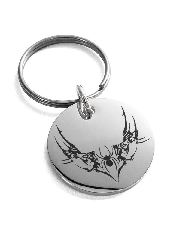 Stainless Steel Wicked Black Widow Engraved Small Medallion Circle Charm Keychain Keyring