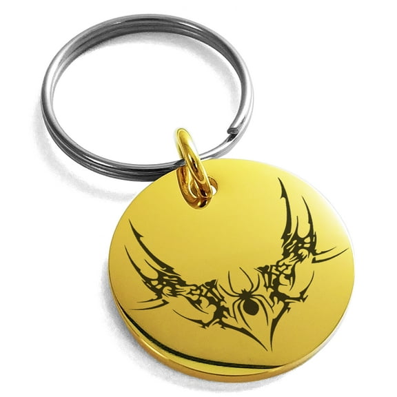 Stainless Steel Wicked Black Widow Engraved Small Medallion Circle Charm Keychain Keyring