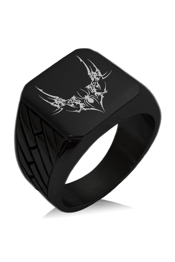 Stainless Steel Wicked Black Widow Geometric Pattern Biker Style Polished Ring