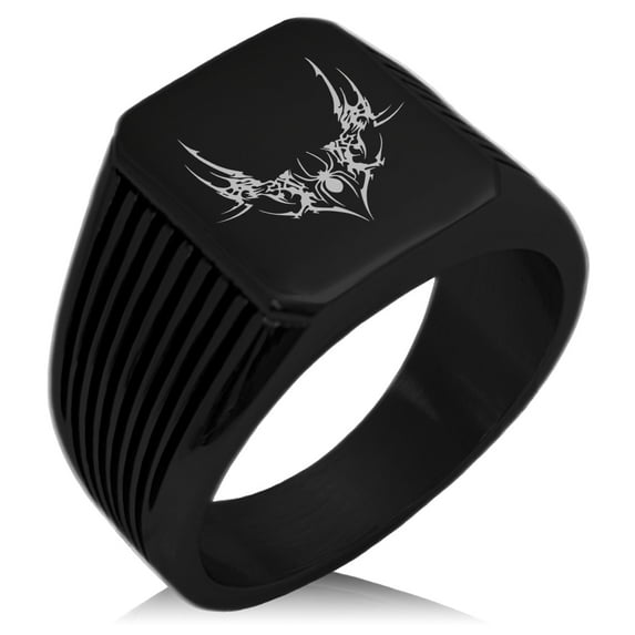 Stainless Steel Wicked Black Widow Needle Stripe Pattern Biker Style Polished Ring