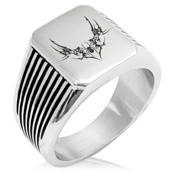 Stainless Steel Wicked Black Widow Needle Stripe Pattern Biker Style Polished Ring