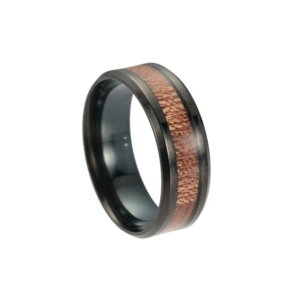 Stainless Steel Wide Band Finger Rings with Acacia Size 13 Gunmetal 22.3mm