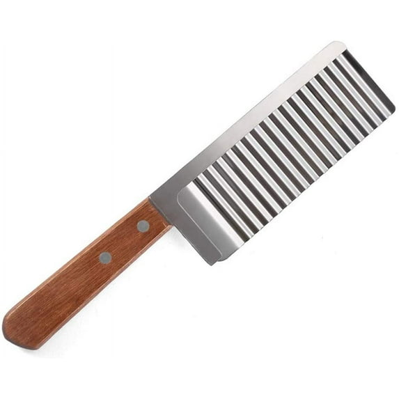 Stainless Steel Wide Crinkle Cutter, Vegetable Salad Chopping Knife Tool Accessories,Cutting Tool French Fry Slicer, Wooden Handle Vegetable Salad Chopper Knife