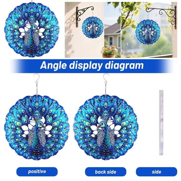 Stainless Steel Wind Spinner 3D Mandala Rotating Pendant Outdoor Garden Decor, Solar Powered Wind Chime for Patio Yard Balcony, 8 Inch Diameter